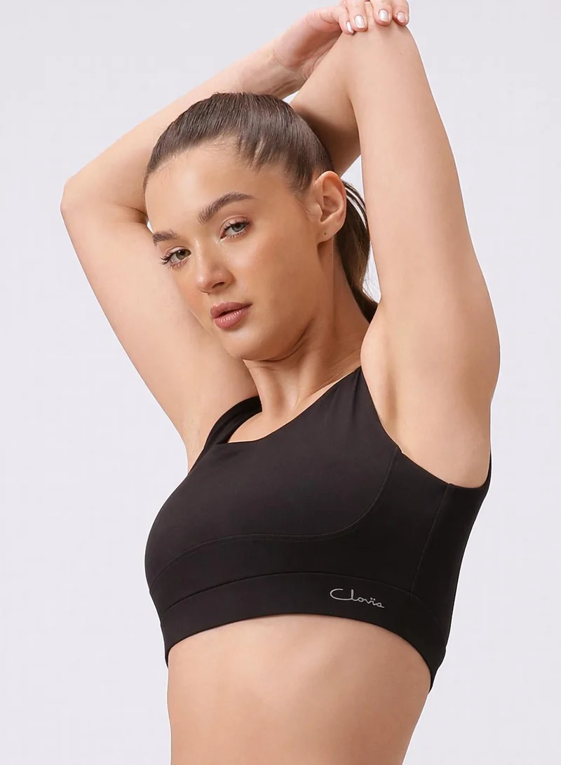 Clovia Black Medium Impact Sports Bra in Black with Removable Cups for Women | Best Price UAE